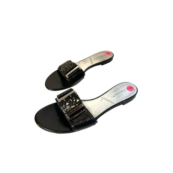 Tahari Shoes - Tahari Black Buckle Flat Slide Slip Sandals 9